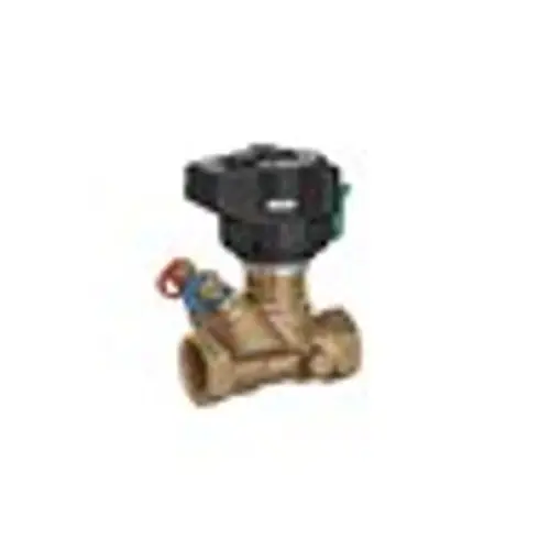 Danfoss-Messventil mit elektrischem Antrieb, aus Messing, für hydraulische Anwendungen, ausgestattet mit Anschlussdetails für eine effiziente Installation.